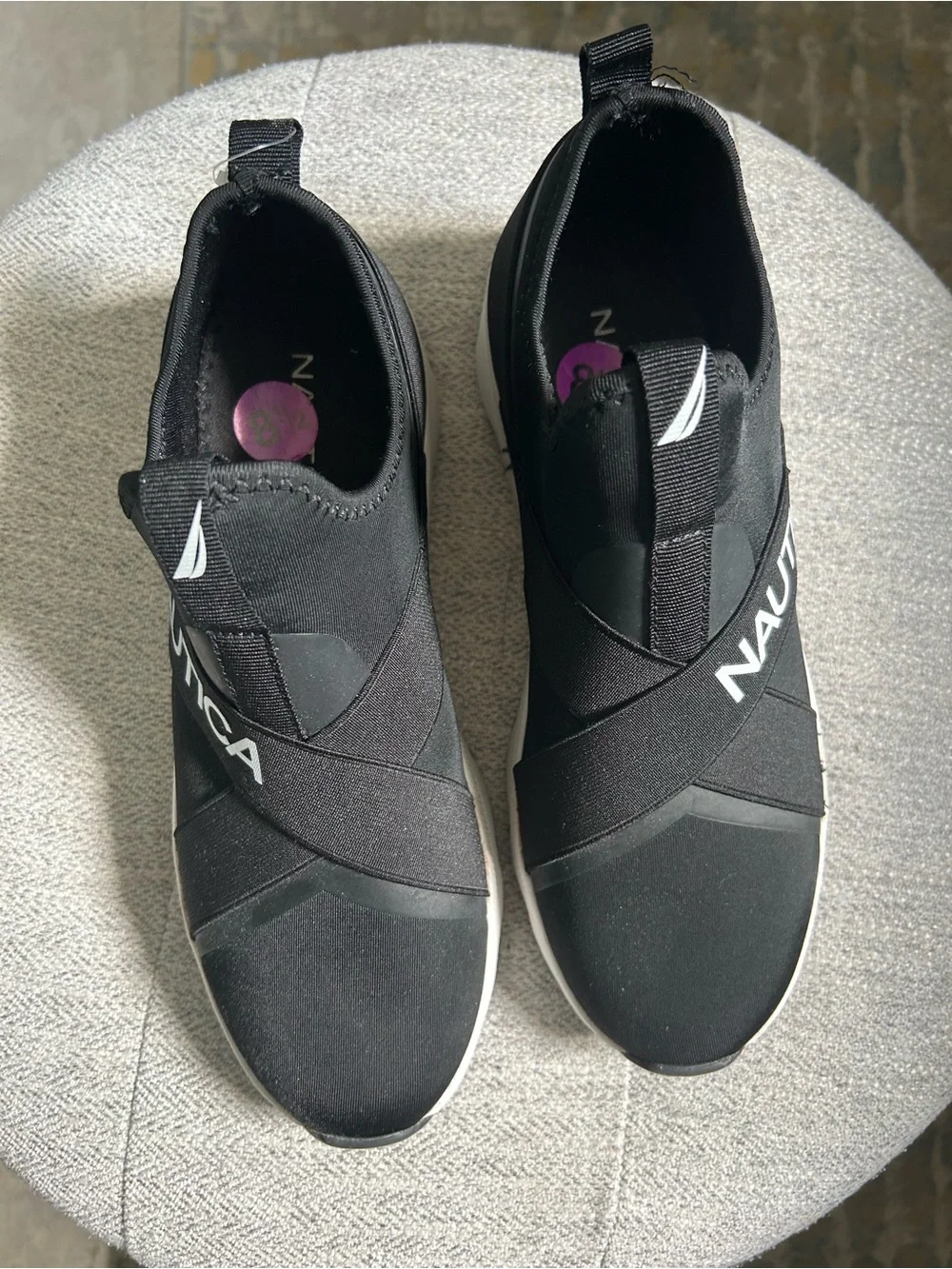 Nautica Black Cross-Strap Athletic Slip-On Sneakers